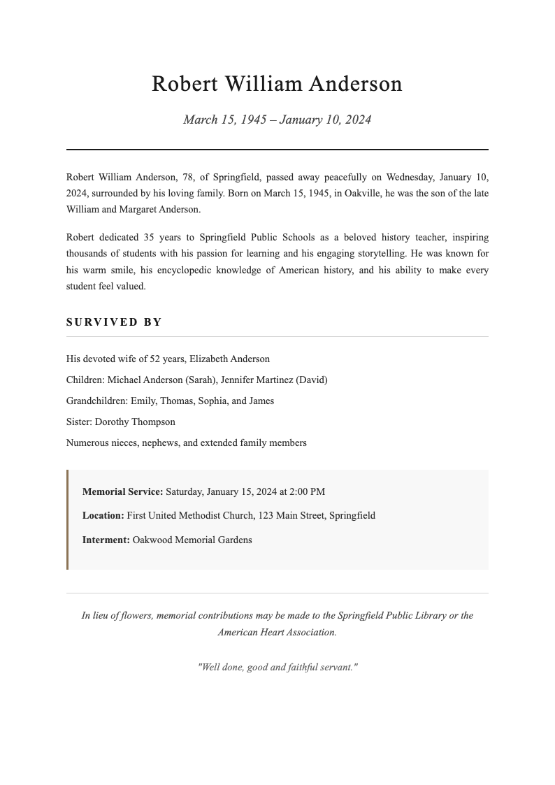 Classic traditional obituary